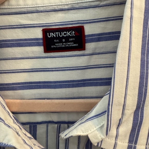 Untuckit Pinot Perse Long Sleeve Button Down Shirt Blue & White Stripe - Picture 3 of 10